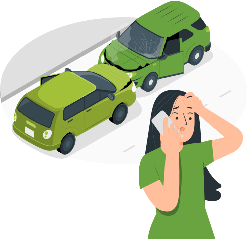 Frau telefoniert wegene eines Autounfalls. Sie gibt über den Unfall telefonisch Bescheid