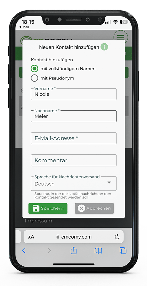 Das Anlegen einer Kontaktperson