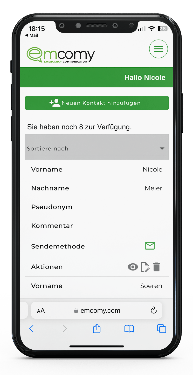 Die Übersicht der angelegten Kontakte